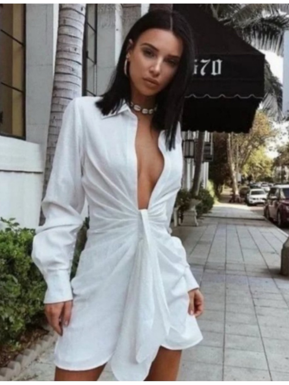Choosy Saint Crosby White Puff Sleeve Tie Front Mini Dress S NWOT